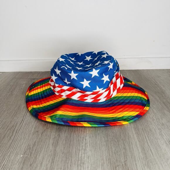Rainbow American Flag Sun Sombrero Unisex Hat With Pull Tight Adjustable String - Picture 1 of 5